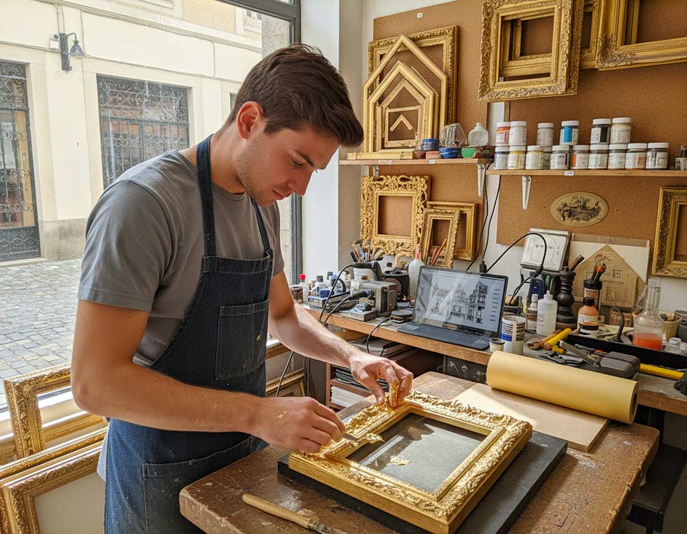 Vergolder bei der Arbeit Vergolder bei der Arbeit