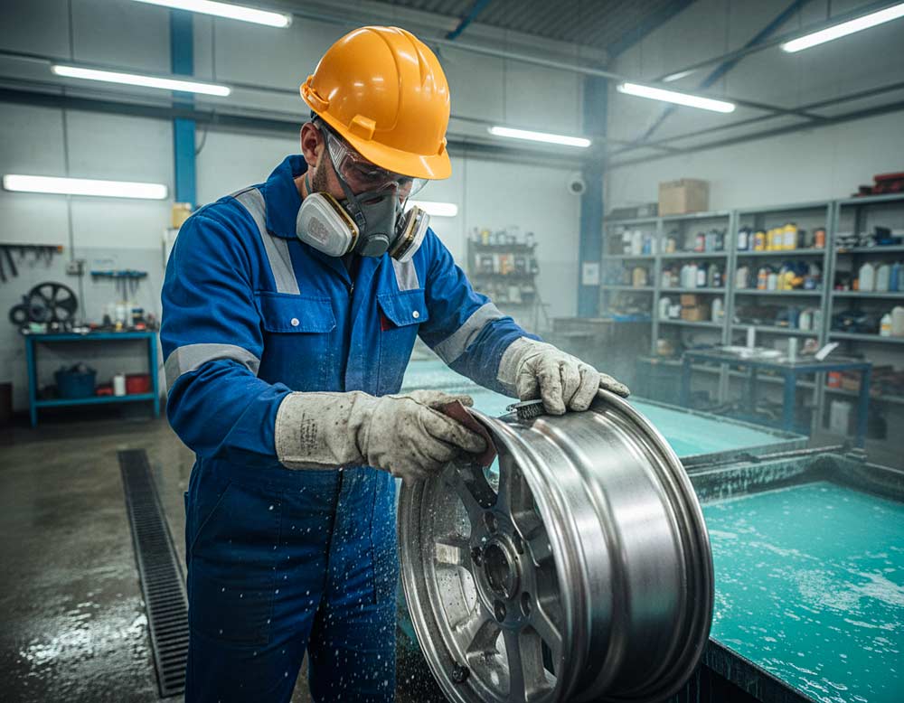 Oberflächenbeschichter bei der Arbeit