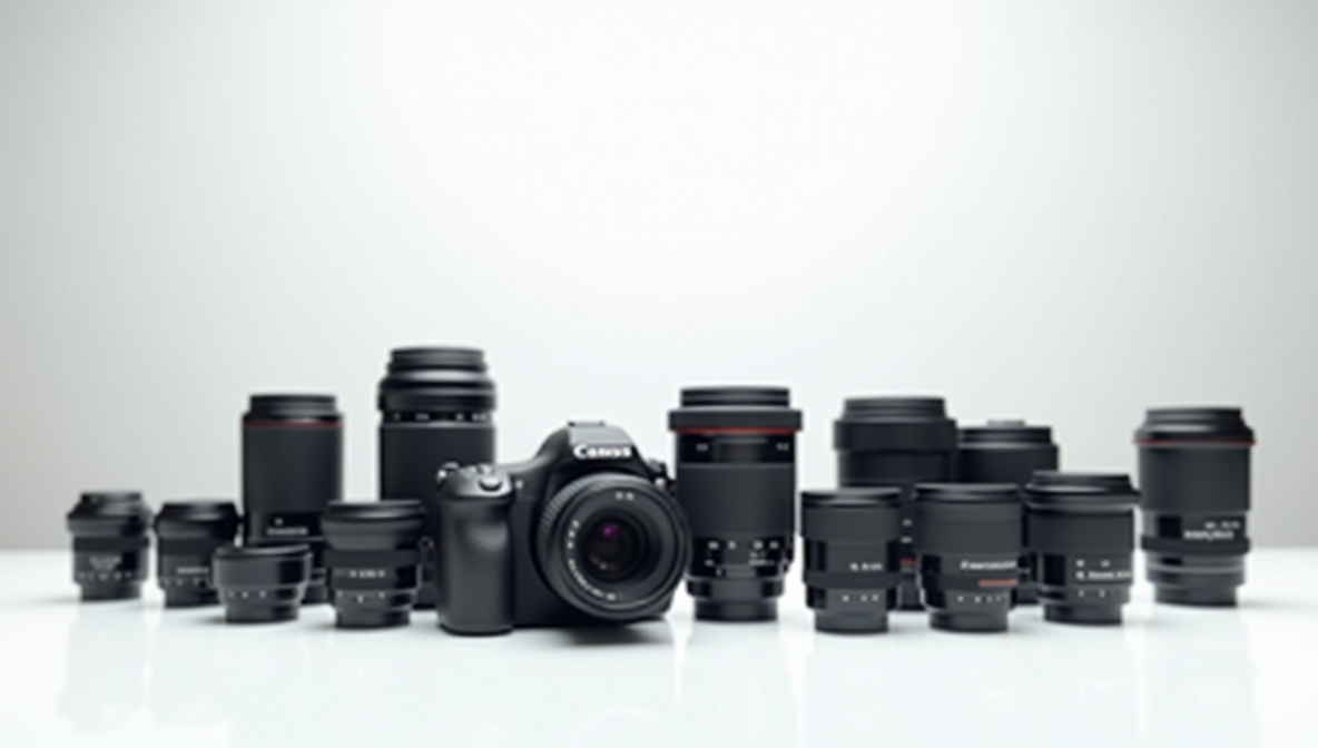 Kameralinsen und Fotoequipment auf hellem Studiotisch