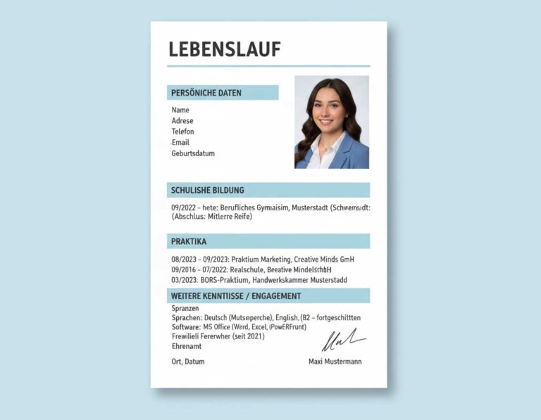 Mehr über den Artikel erfahren Ausformulierter Lebenslauf Beispiel – vollständiges Muster für die Ausbildung
