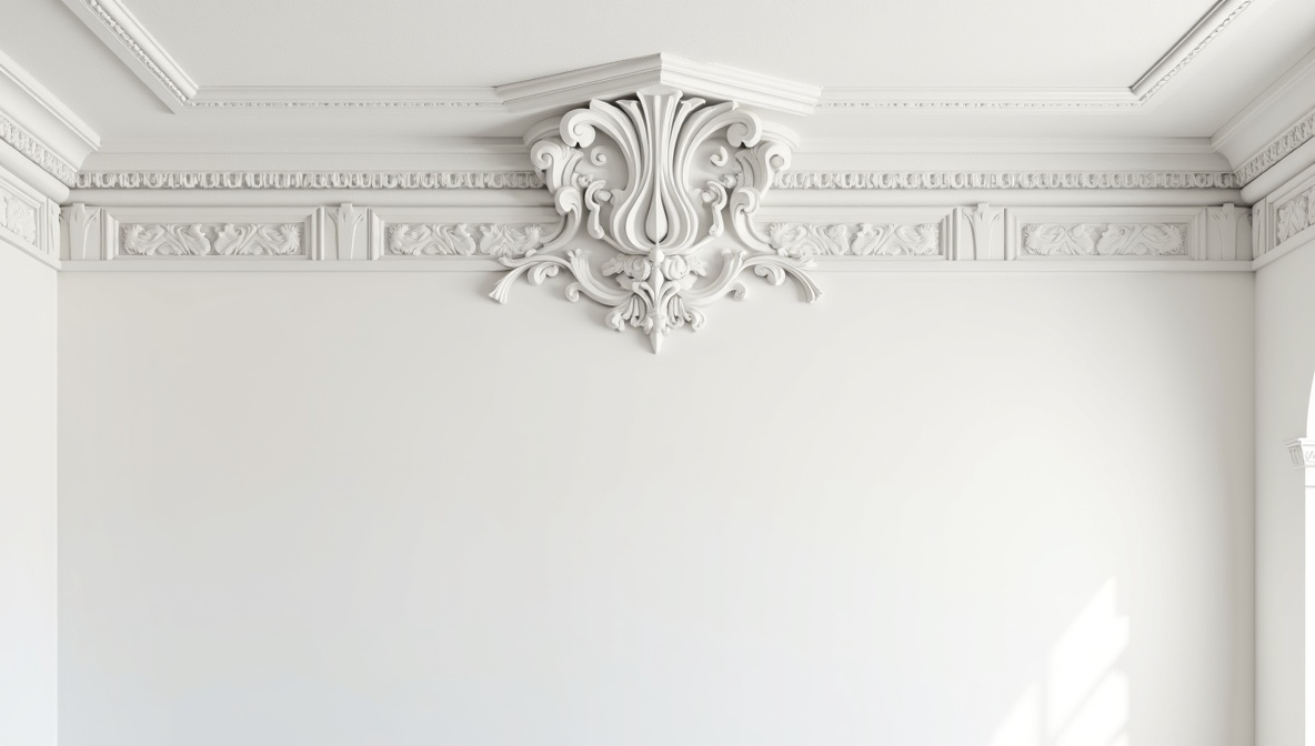 Stuckateur Deckenornamente – weißes Stuckdetail aus der Nähe